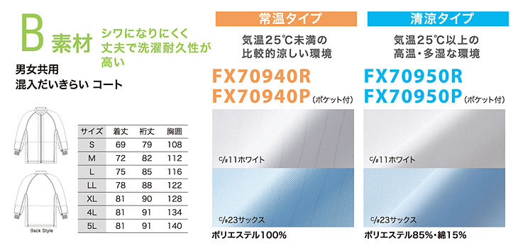 B素材　シワになりにくく丈夫で洗濯耐久性が高い（常温タイプ・清涼タイプ）