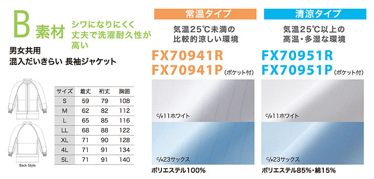 B素材　シワになりにくく丈夫で洗濯耐久性が高い（常温タイプ・清涼タイプ）